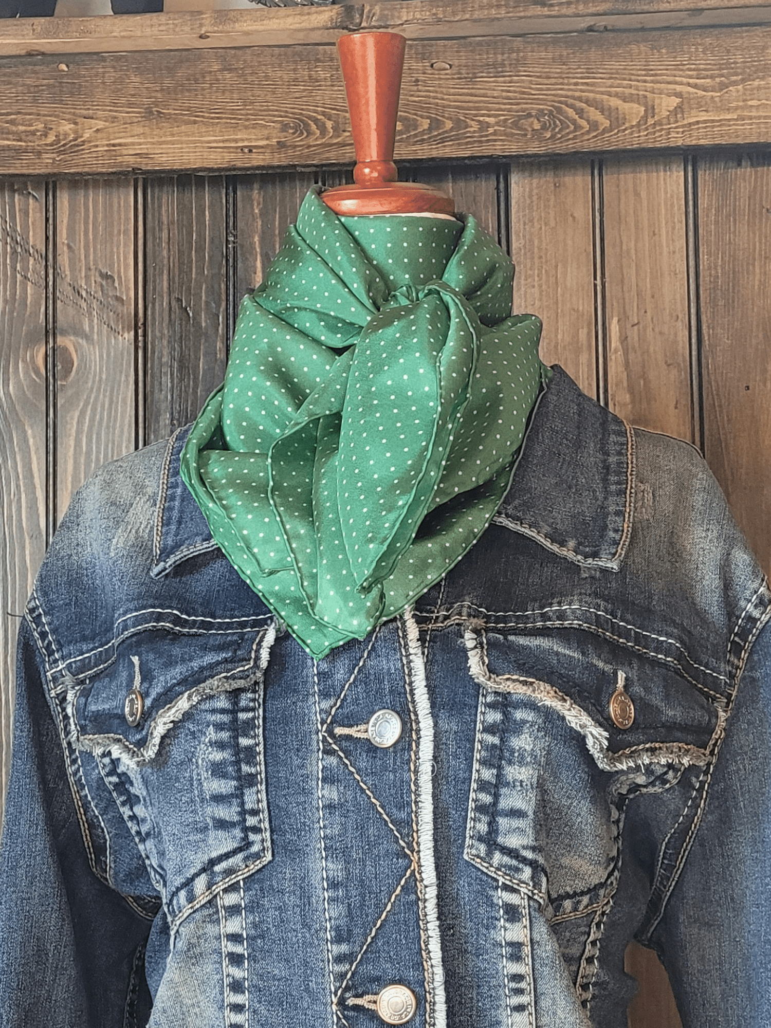 100% Silk Green Polka Dot Wild Rag - Frank & Rio