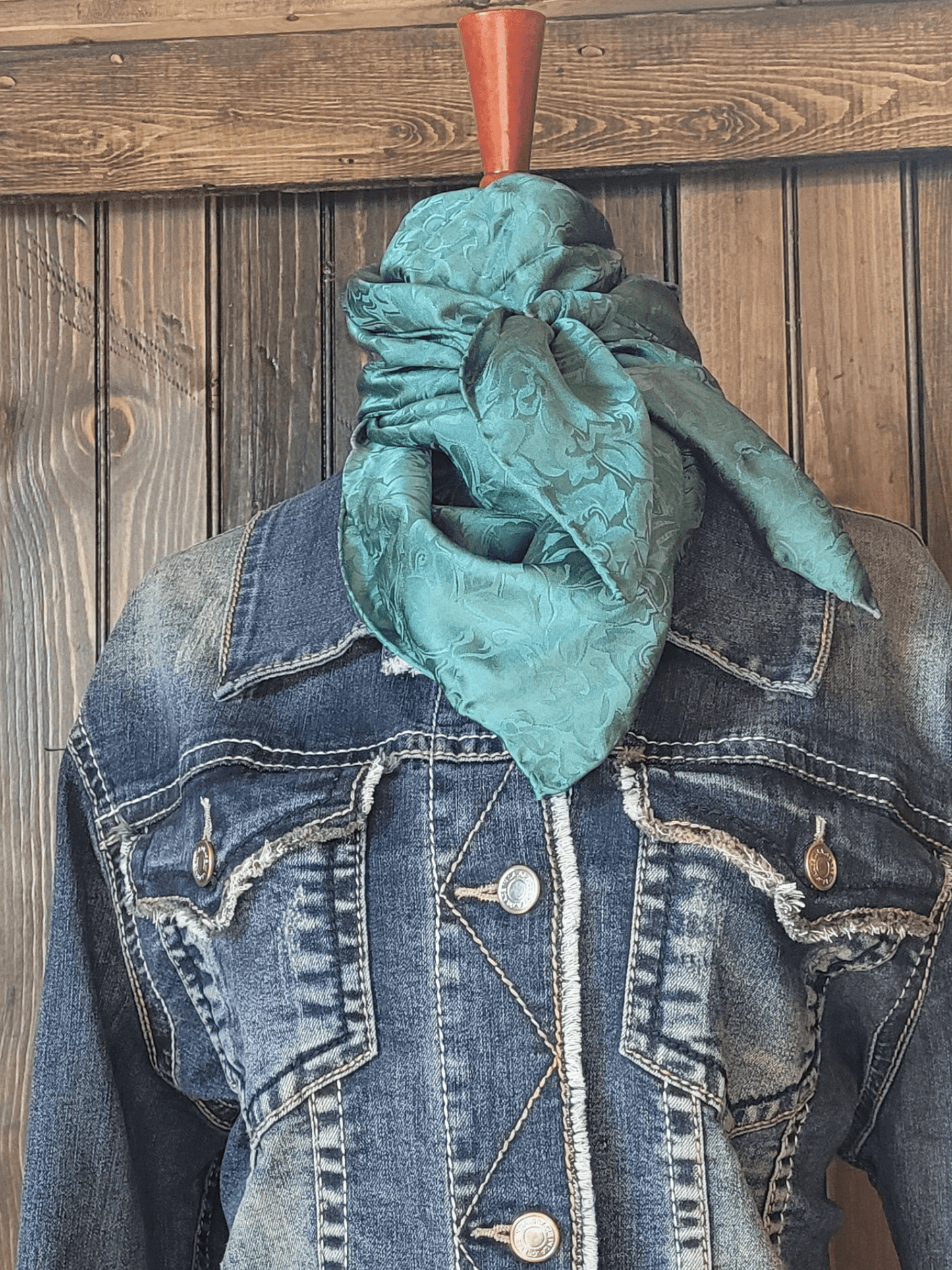 100% Silk Teal Jacquard Wild Rag - Frank & Rio