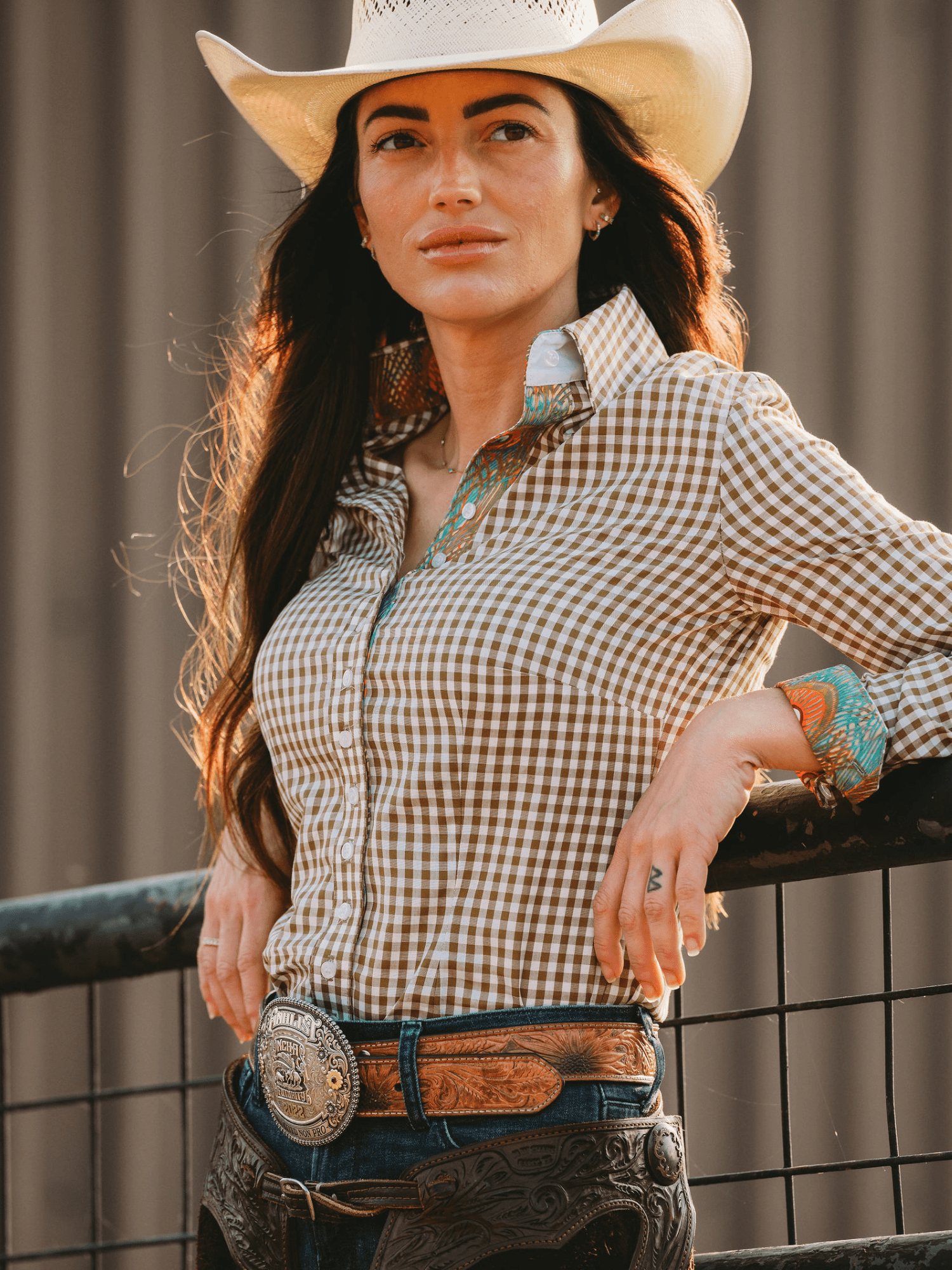 western dress shirts for women Panhandle Slim Women's Retro Desert Embroidered Long Sleeve Snap Weste this deep black shirt features sharp Western yokes Olive Gingham Women's Western Shirt
