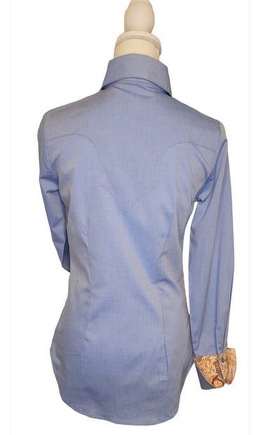 Frank & Rio-Western Shirts for Women-Blue Chambray/Butterfly - Frank & Rio