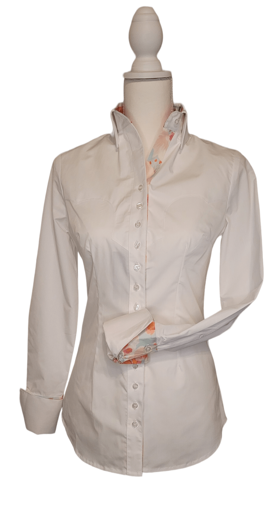 Frank & Rio-Western Shirts for Women- Stretch White/Pastel Roses - Frank & Rio