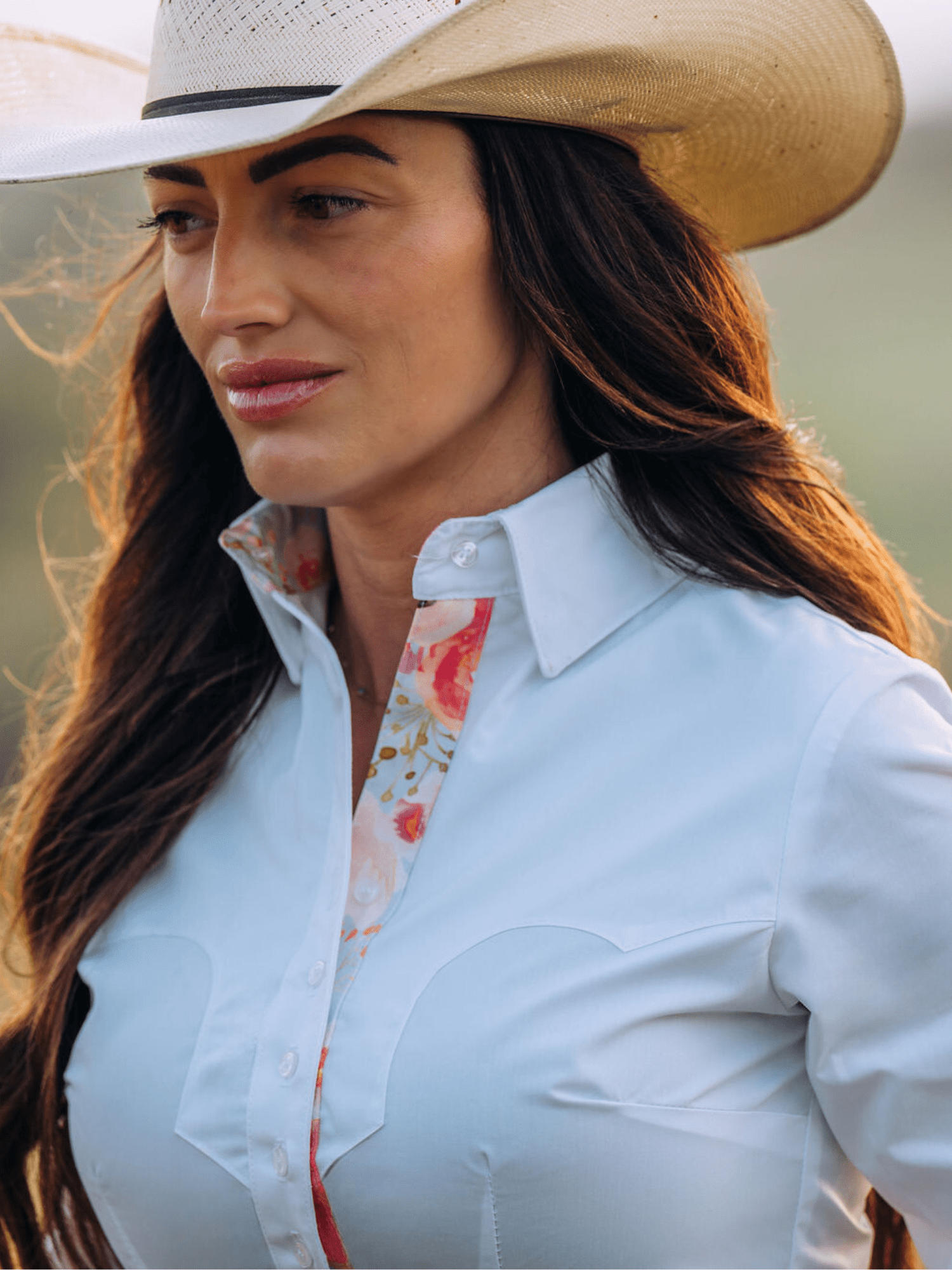 Frank & Rio-Western Shirts for Women- Stretch White/Pastel Roses - Frank & Rio