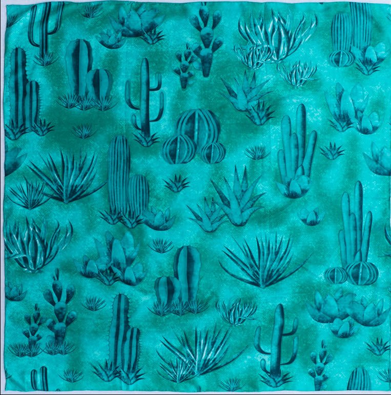 Teal Cactus Silk Wild Rag - Frank & Rio