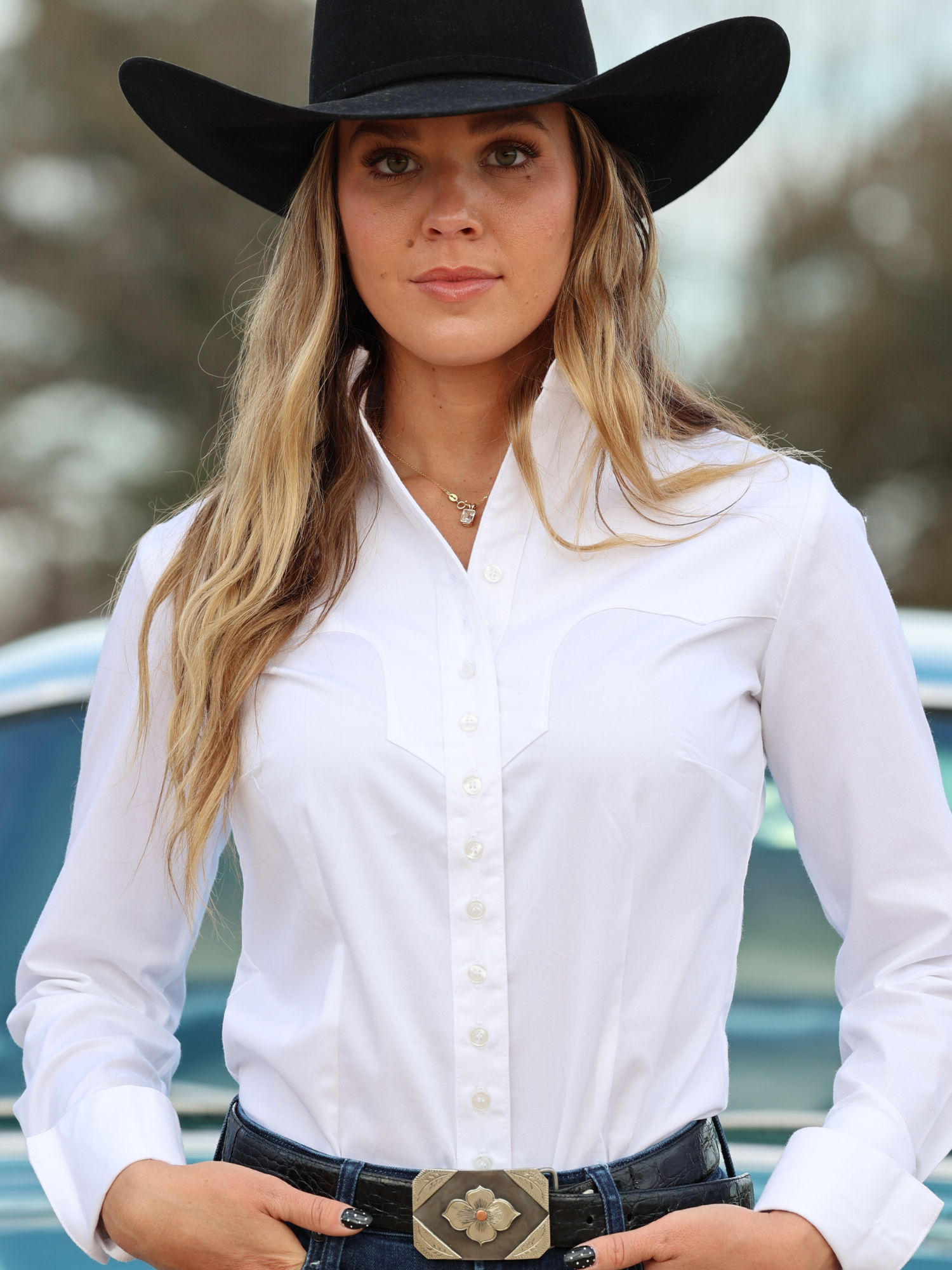 OG Women's Western Show Shirt-White Stretch/Frank and Rio White / S
