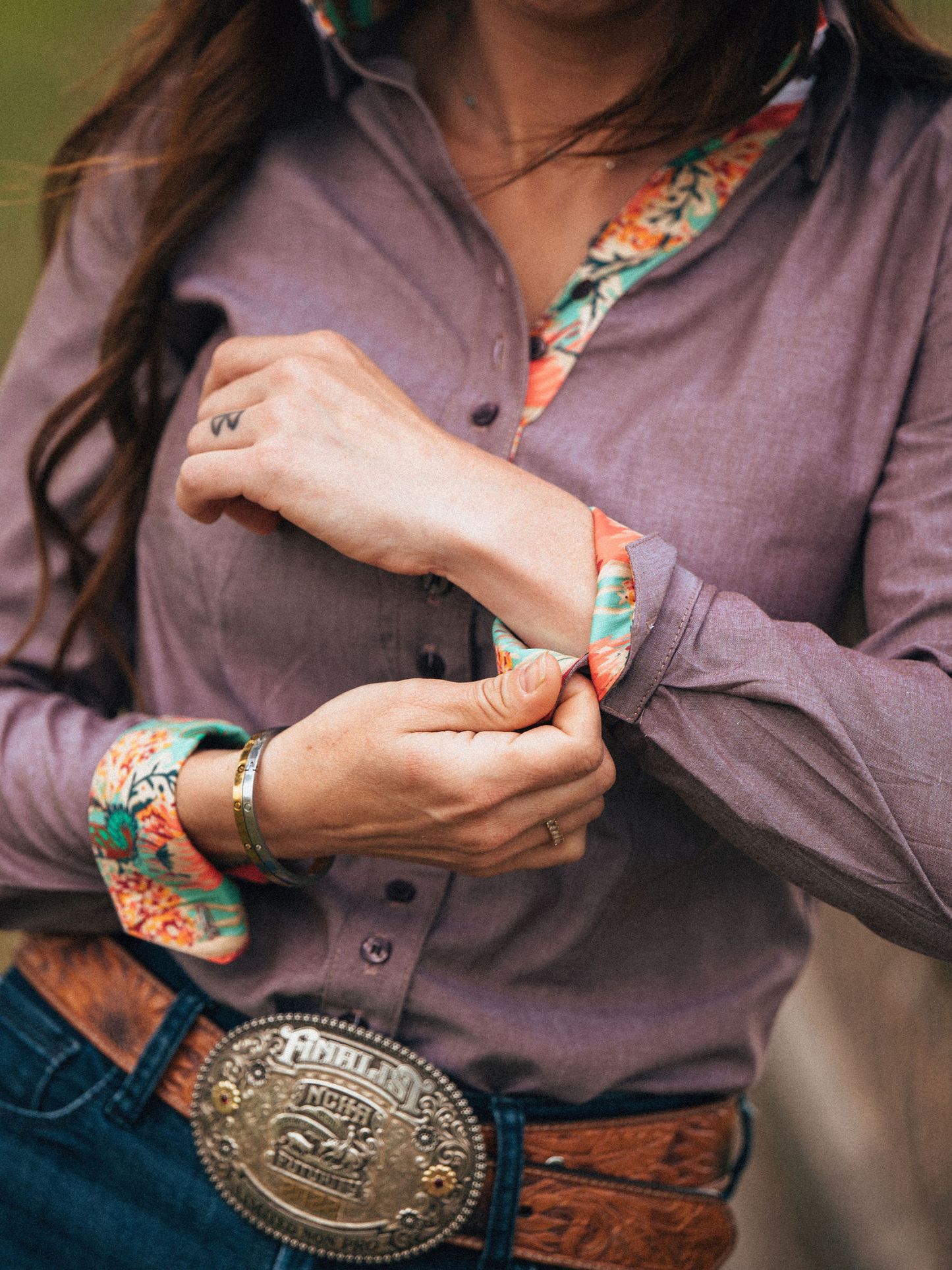 Frank & Rio-Western Shirts for Women- Brown Chambray/ Butterfly