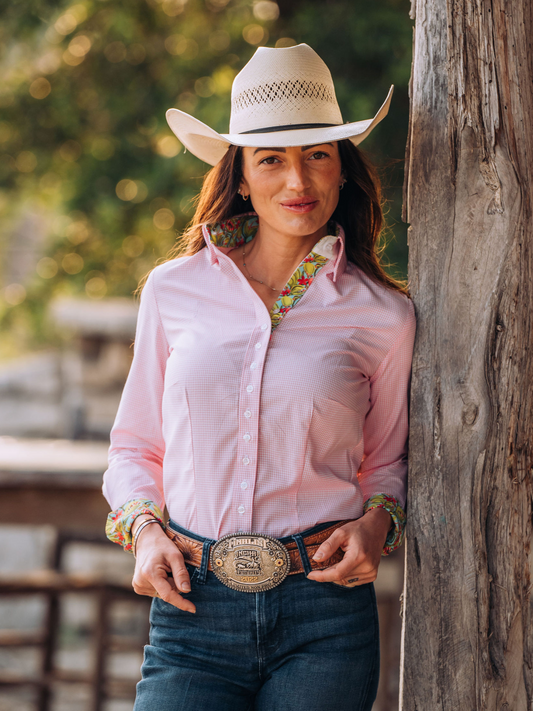 Frank & Rio-Western Shirts for Women- pink gingham / monster