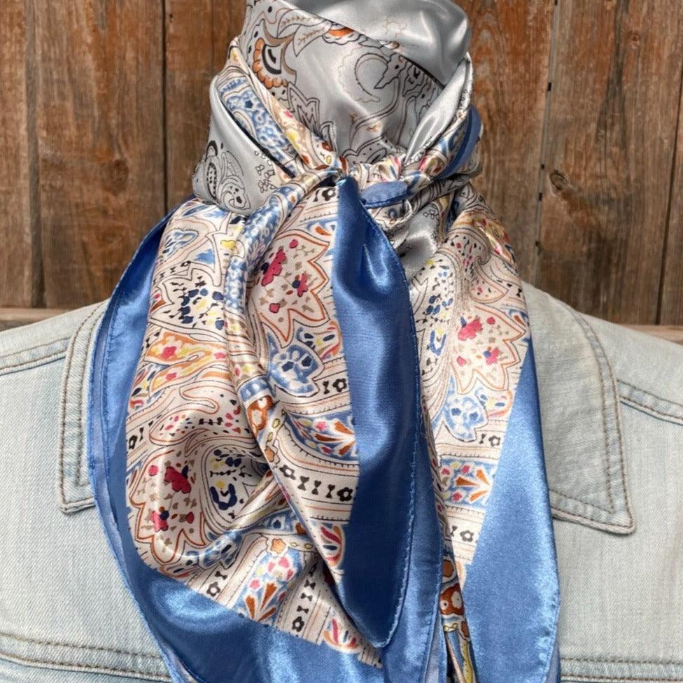 Blue and tan paisley wild rag