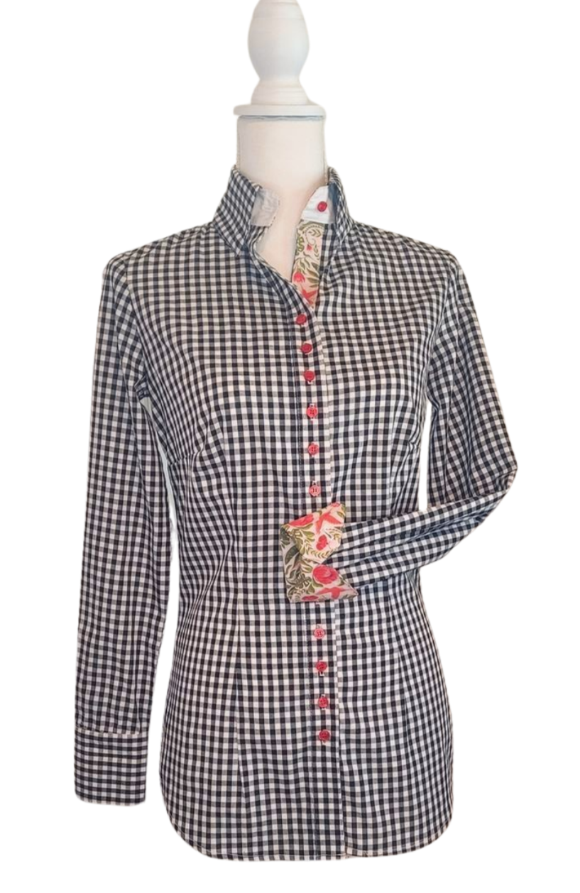 Women's Black and Cream gingham shirt with accent print