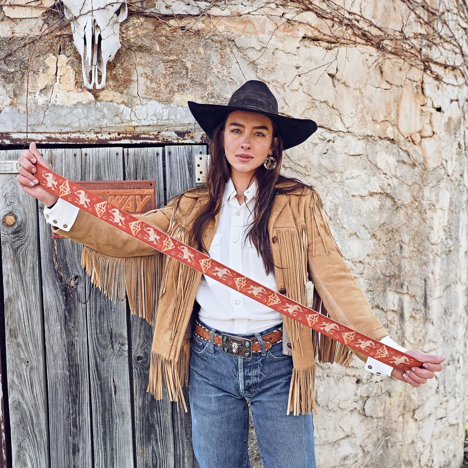 Sweetheart of the Rodeo Twilly tied on tooled leather handbag showing both colorways