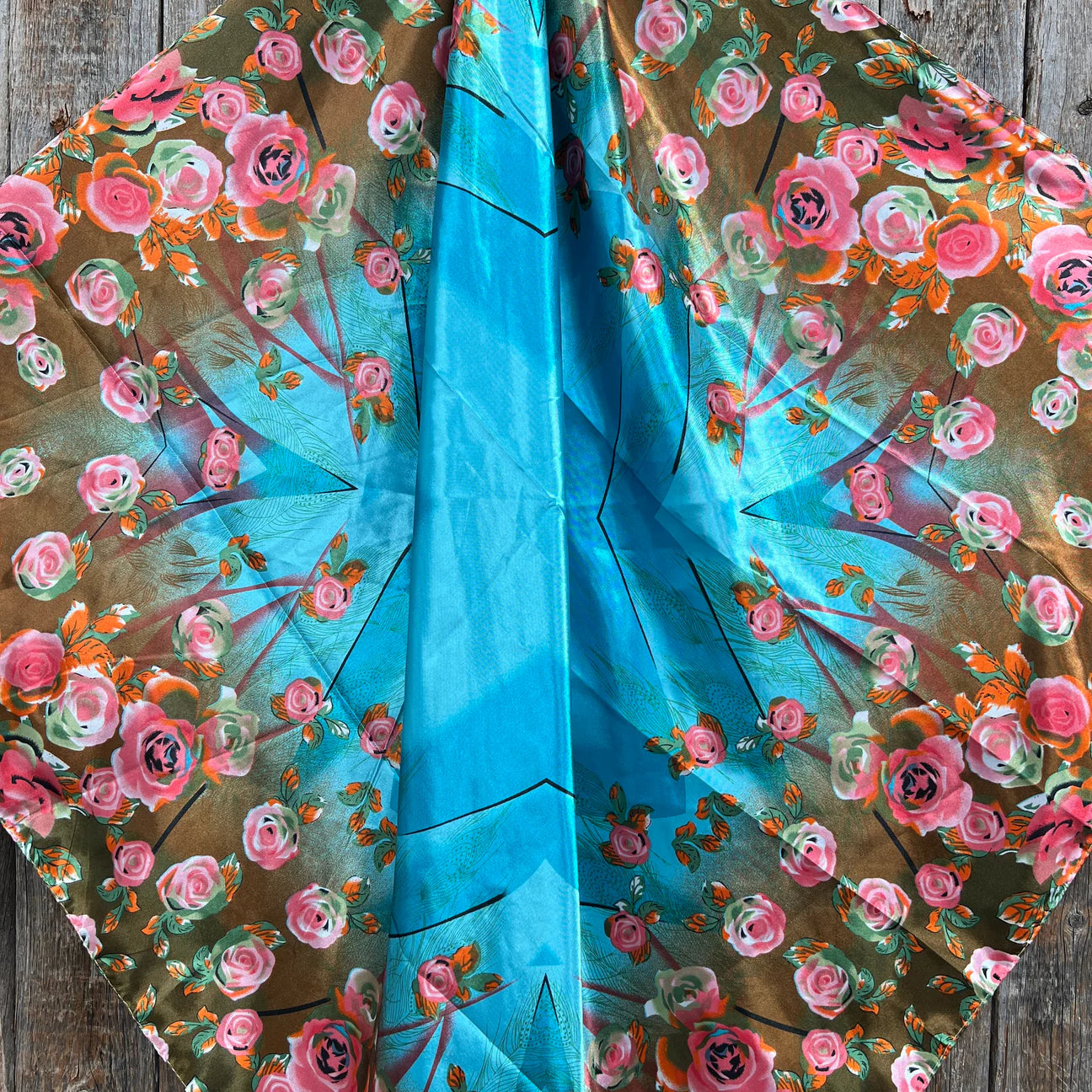 35" x 35" Turquoise and Roses Wild Rag WR1005