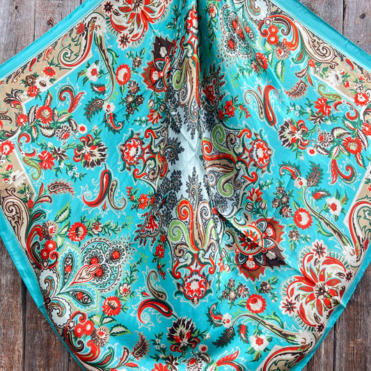 35" x 35" Turquoise and Orange Paisley Wild Rag WR230