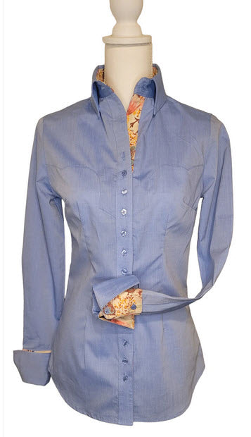 Frank & Rio-Western Shirts for Women-blue chambray  / butterflies