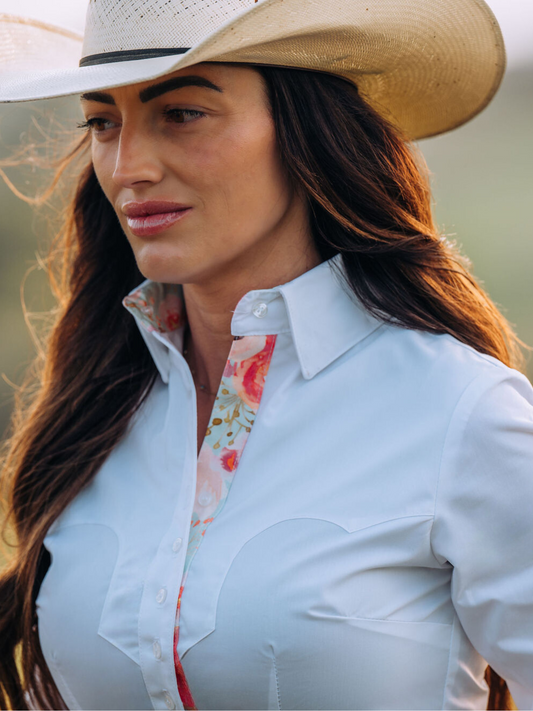 Women's White Western Shirt with roses