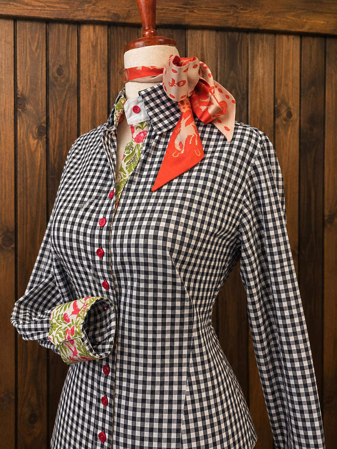 Black & Cream Gingham Women's Western Shirt | Core Collection